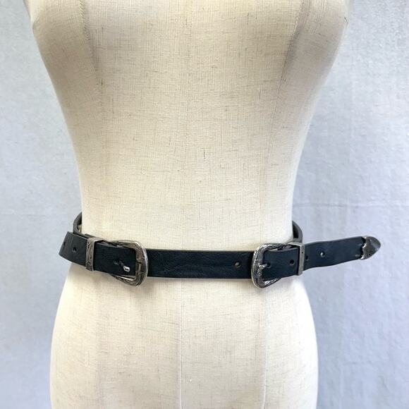 Guess black western theme double buckle faux leather belt XS/S - Picture 1 of 15